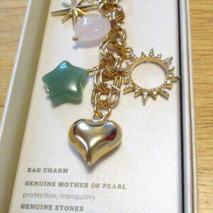 NEW Luna Norte Bag Charm Key Ring Mother of Pearl Gold Tone Key New in Box